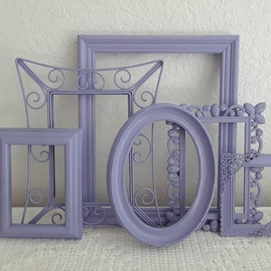 Light Lavender Purple Picture Frame Set Upcycled Vintage Photo Gallery Collection Shabby Chic Country Cottage Home Decor Iris Spring Wedding