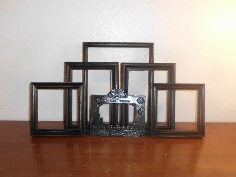 Black Las Vegas Picture Frame Set Glossy Shabby Chic Distressed Collection Man Cave Home Decor Wedding Reception Decoration Gift for Him Her
