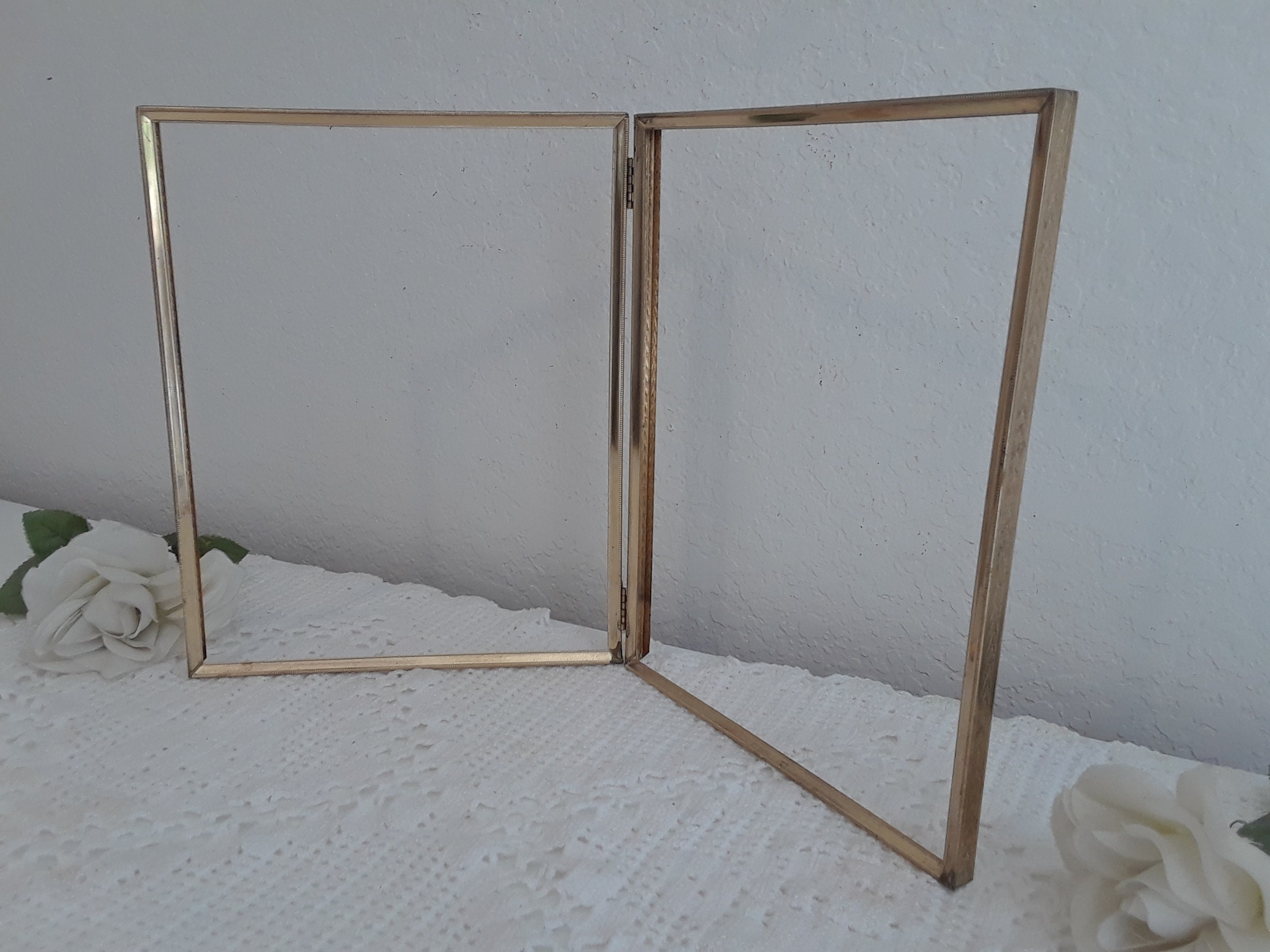 Vintage Double Hinged Gold Brass Picture Frame 8 X 10 Folding Photo ...