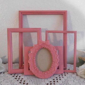 Pink Picture Frame Set Photo Decoration Up Cycled Vintage Romantic Cottage French Country Farmhouse Baby Girl Nursery Home Decor Gift Her