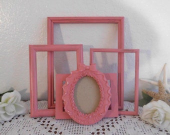Pink Picture Frame Set Photo Decoration Up Cycled Vintage Romantic Cottage French Country Farmhouse Baby Girl Nursery Home Decor Gift Her