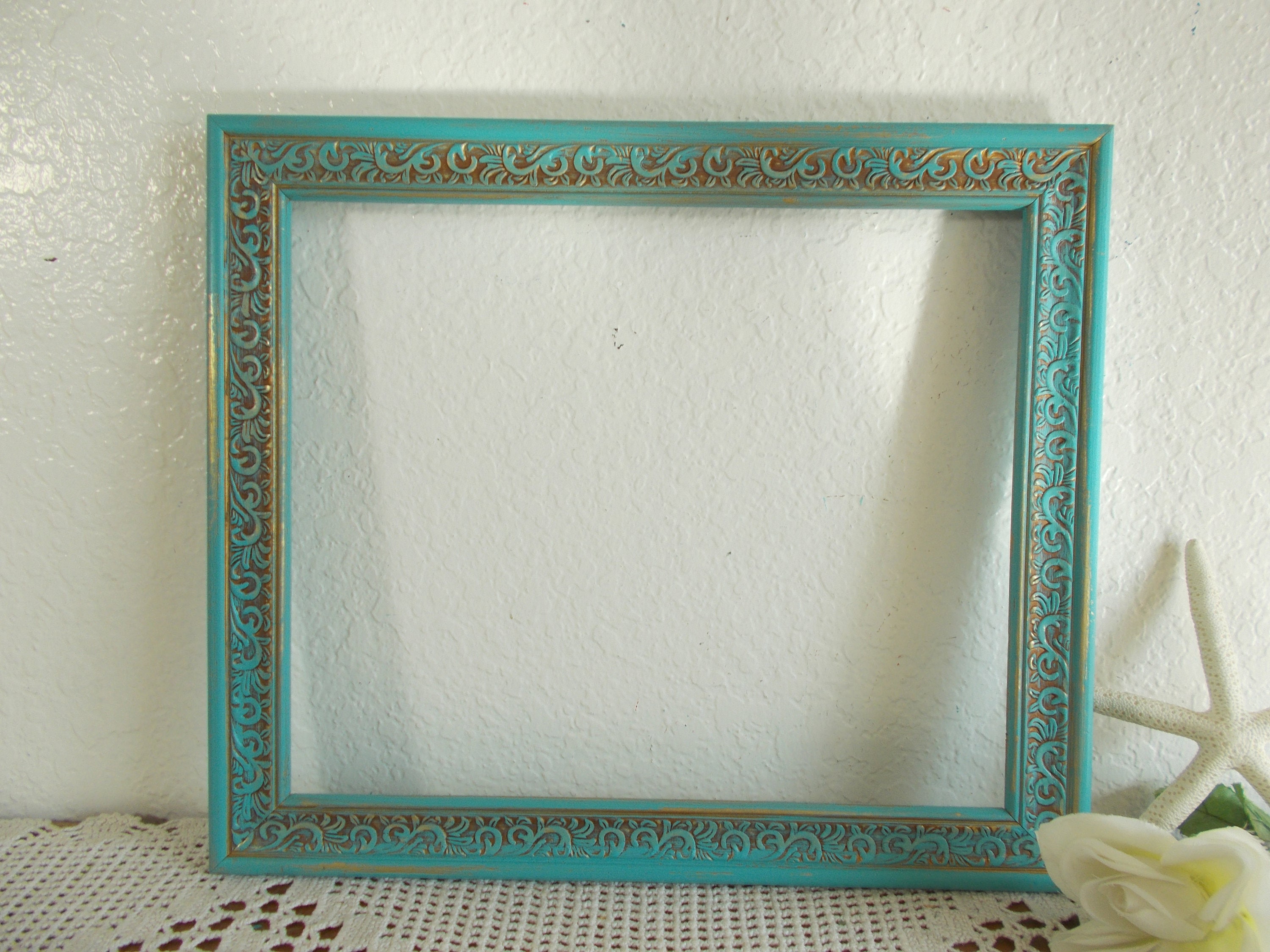 Teal Blue Gold Picture Frame 10 X 12 Photo Decoration Zoom