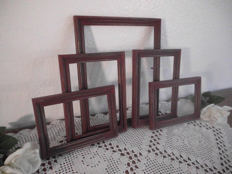 Country Barn Red Frame Set Rustic Shabby Chic Distressed Picture Photo ...