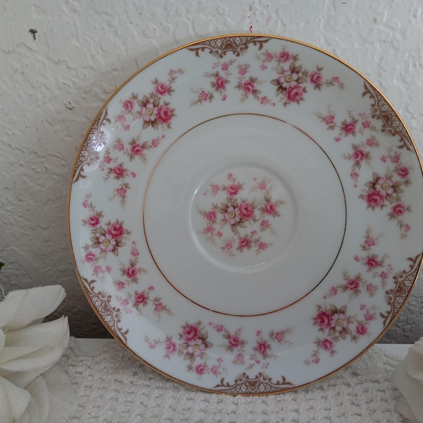 Vintage Pink & Gold Floral Tea Cup Saucer Charmaine Noritake China Mid Century Country Farmhouse Romantic Shabby Chic Cottage Kitchen Decor