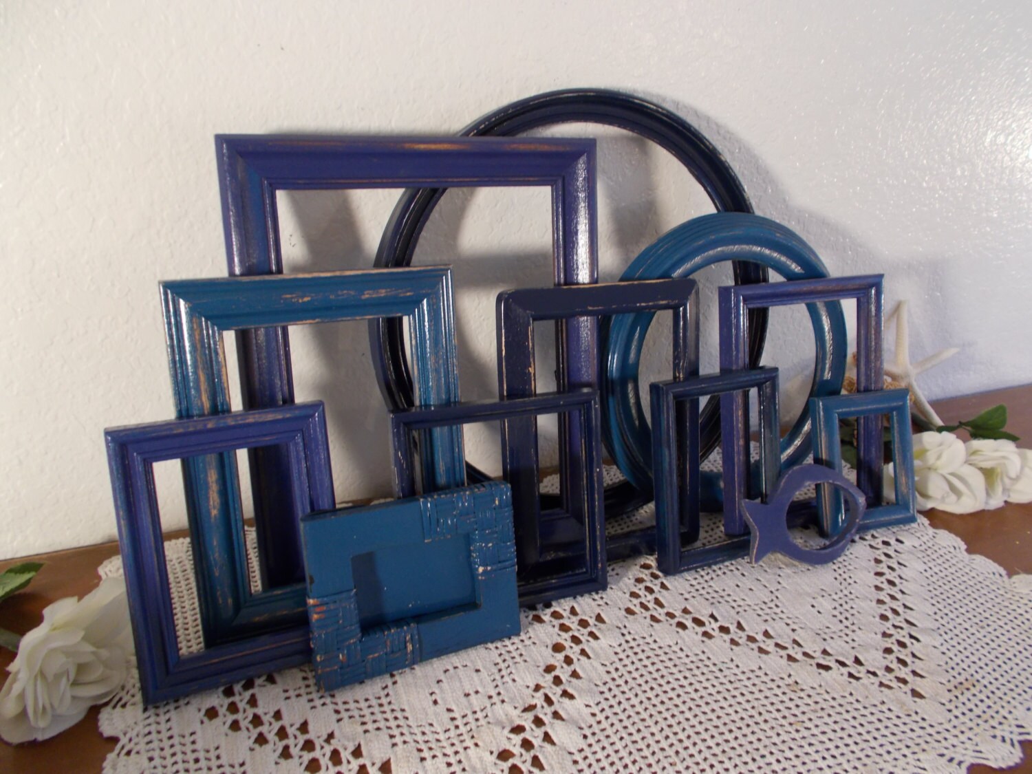 Blue Picture Frame Set Photo Gallery Collection Beach Cottage Etsy