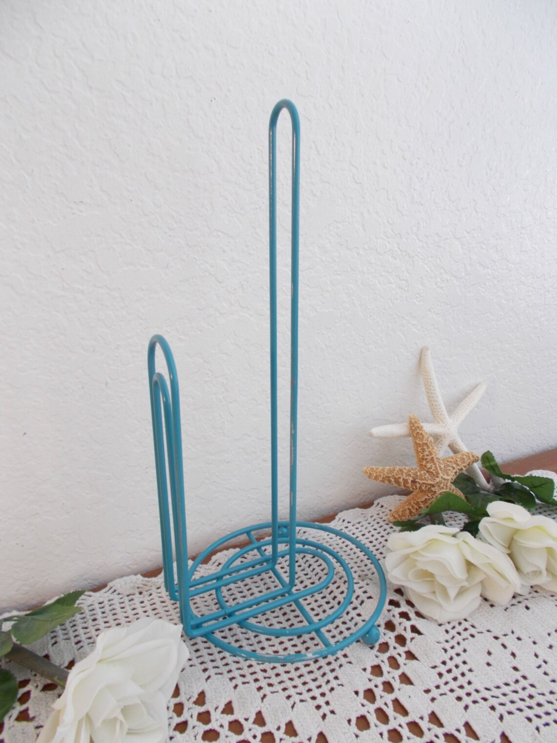 Paper Towel Holder Aqua Turquoise Blue Rack Shabby Chic Beach Etsy