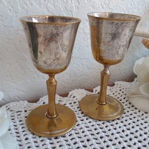 Vintage Silver & Gold Wedding Shot Glass Set Two Bride Groom Toasting Pair Mid Century Hollywood Regency Retro Barware Decor Gift Him Her image 2