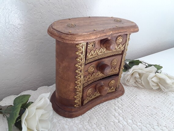 Vintage Wood Jewelry Box Trinket Storage Organize… - image 2
