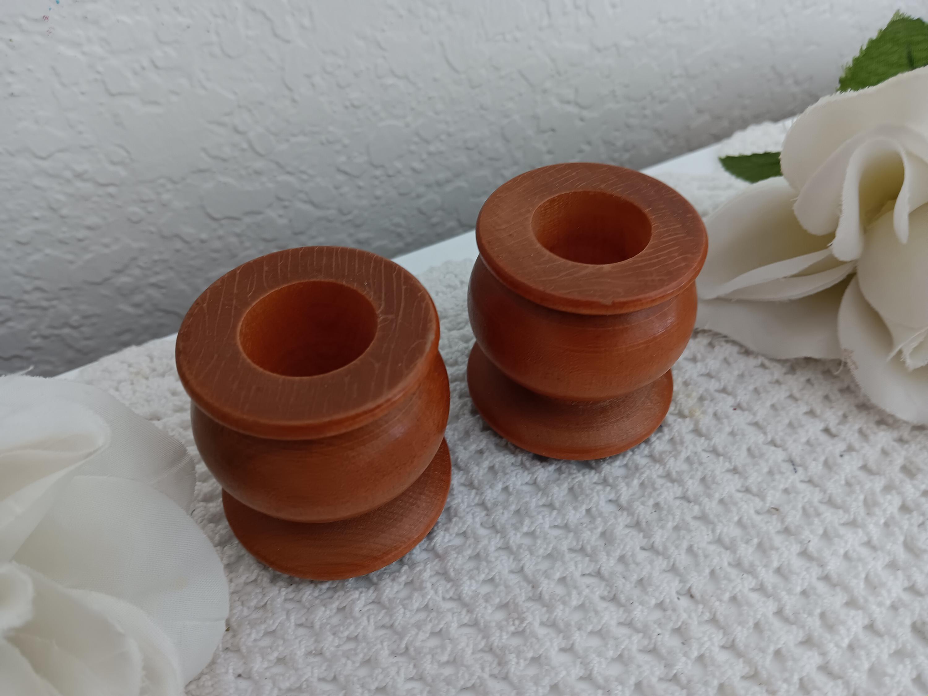 Vintage Wood Taper Candle Holder Set Carved Candleholder Pair Mid ...
