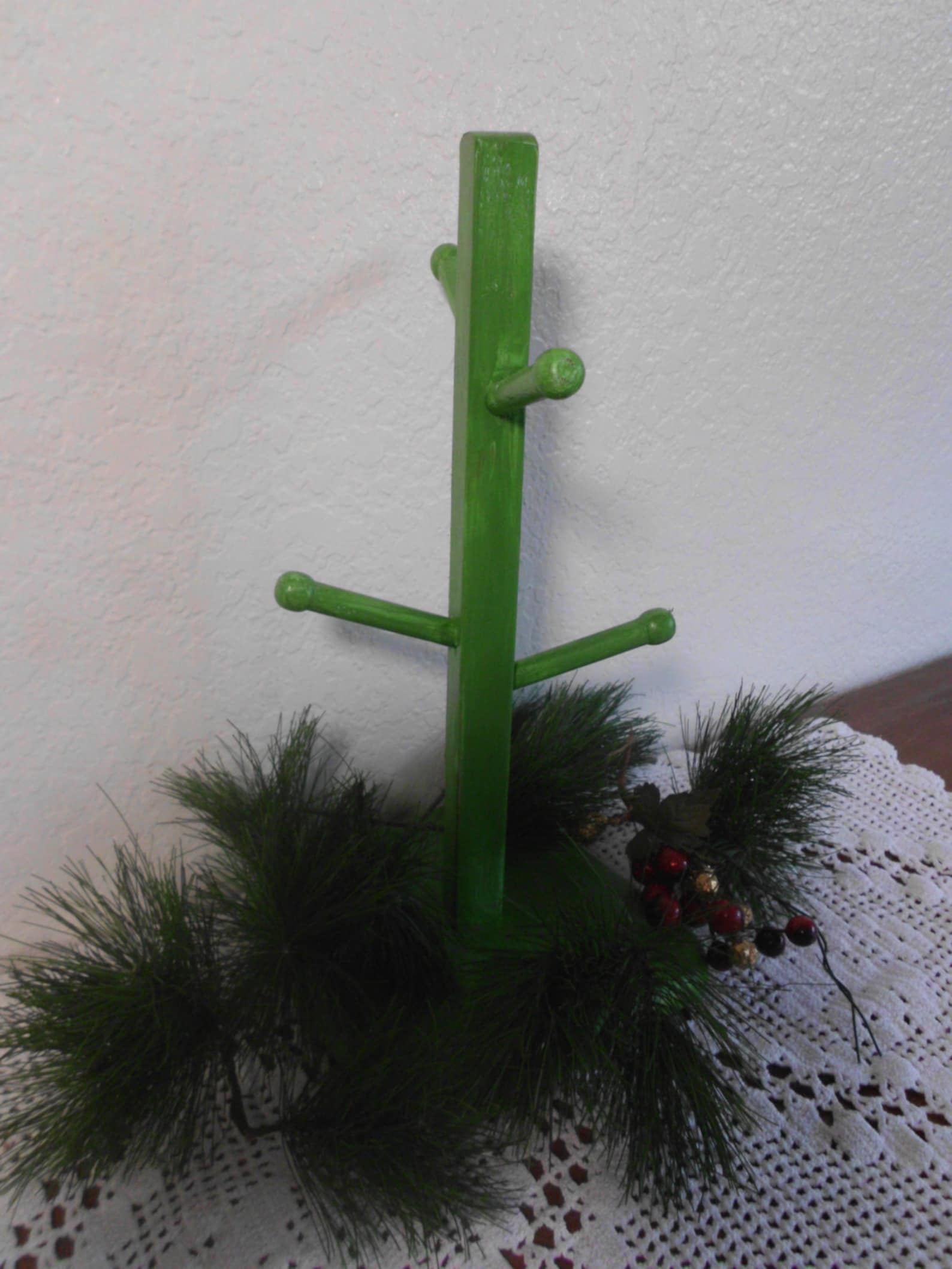 Green Vintage Wood Mug Rack Christmas Tree Decoration Coffee Etsy