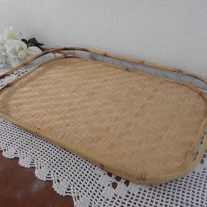 Vintage Serving Tray Bamboo and Rattan Beach Cottage Island Home Decor Tropical Luau Decoration Birthday Christmas Gift For Him Stackable image 2