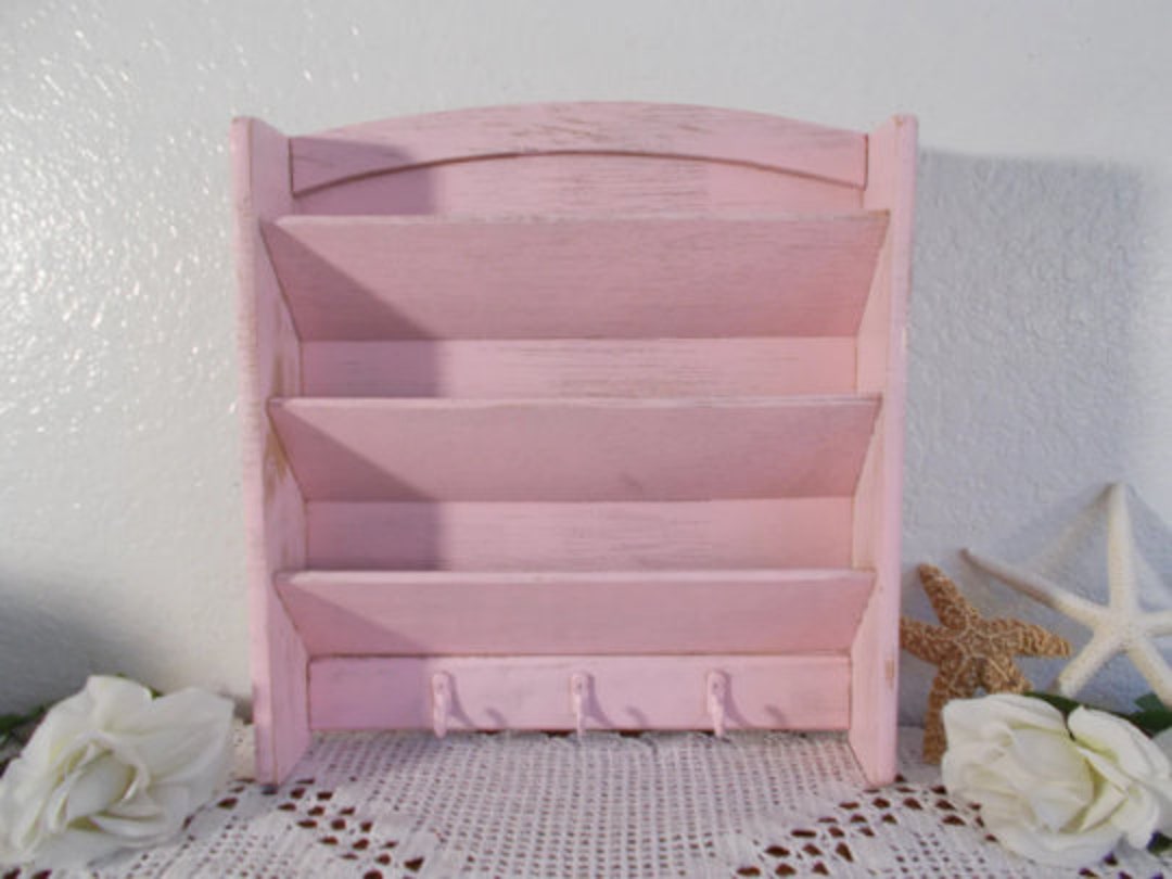 Pink Shabby Chic Wood Wall Organizer Letter Mail Craft Room Office ...