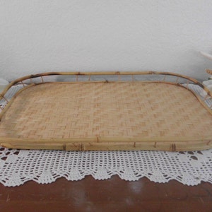 Vintage Serving Tray Bamboo and Rattan Beach Cottage Island Home Decor Tropical Luau Decoration Birthday Christmas Gift For Him Stackable image 1