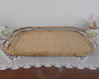 Vintage Serving Tray Bamboo and Rattan Beach Cottage Island Home Decor Tropical Luau Decoration Birthday Christmas Gift For Him Stackable