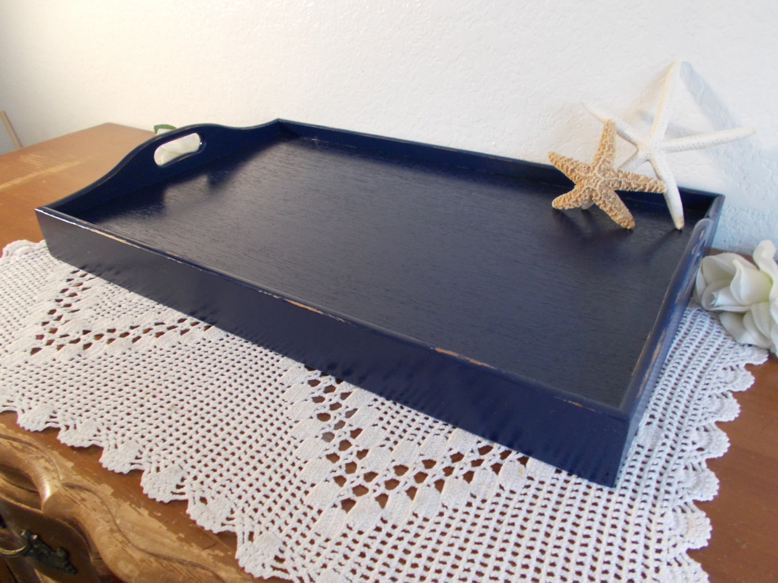 Navy Blue Serving Tray Rustic Shabby Chic Distressed Etsy