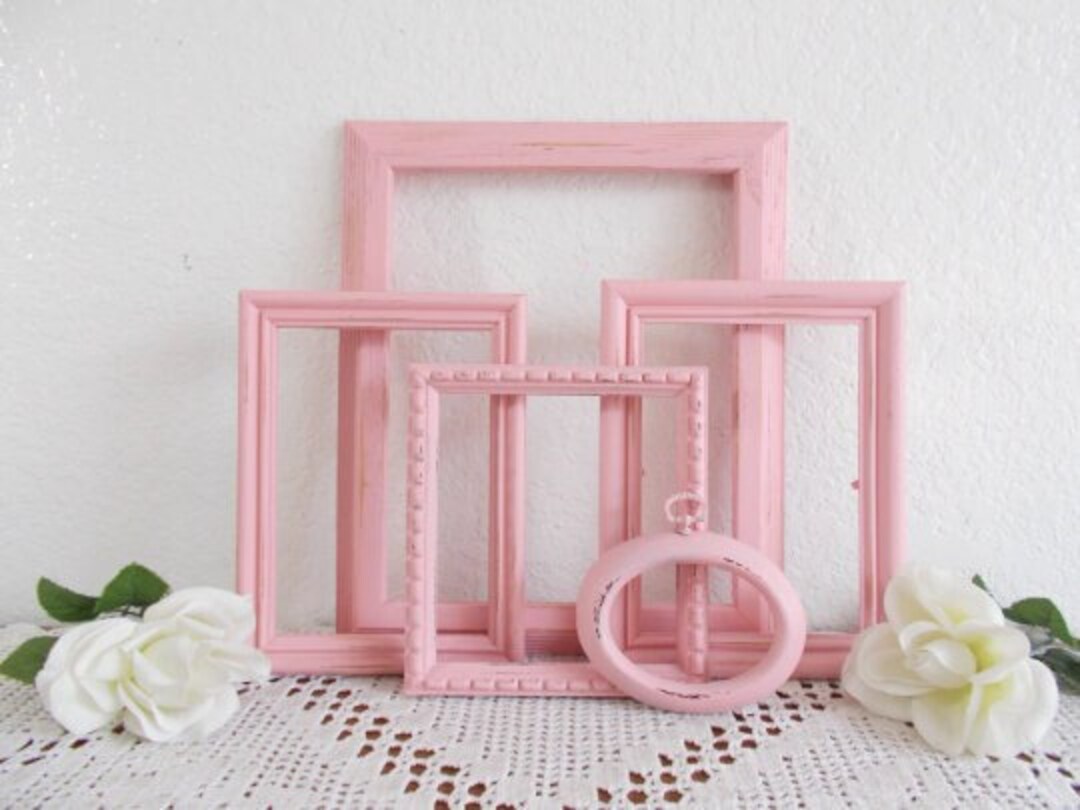 Coral Peachy Pink Picture Frame Set Photo Decoration Vintage Romantic ...