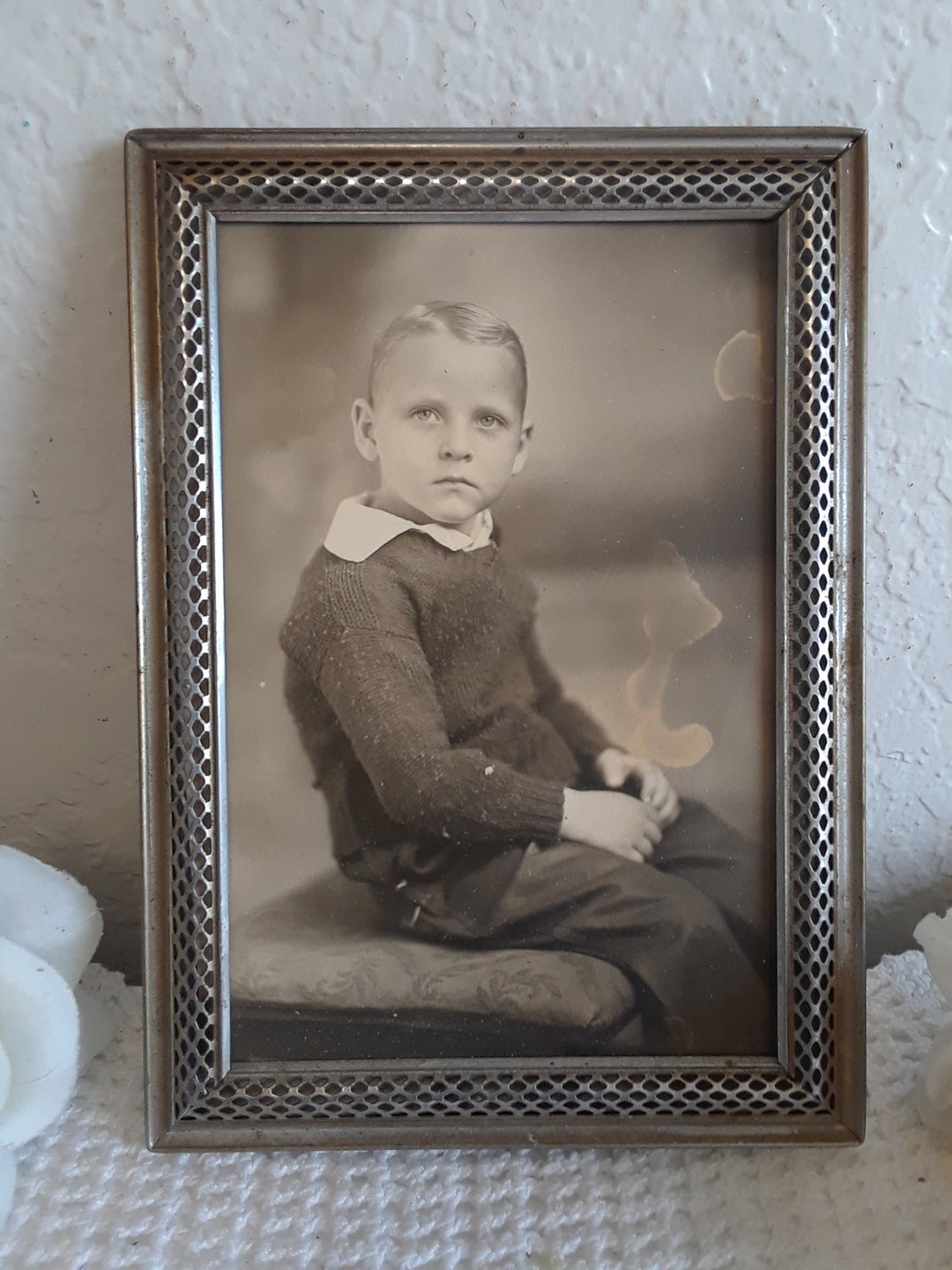 Antique Silver Tin Filigree Picture Frame 5 X 7 Photo Decoration Early ...