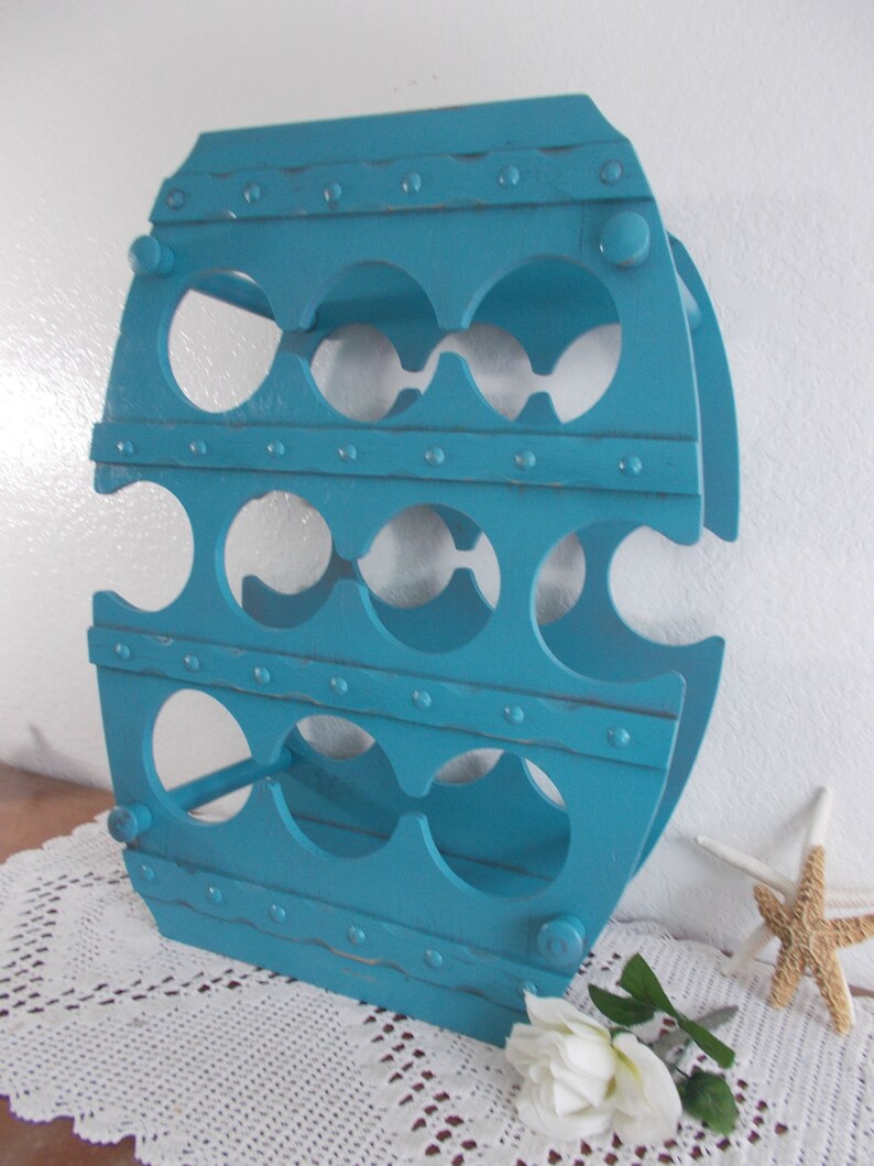 Aqua Turquoise Teal Blue Wine Rack up Cycled Vintage Wood Rustic Shabby ...