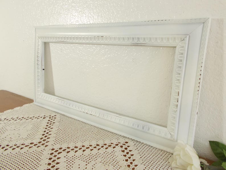 White Shabby Chic Picture Frame Up Cycled Vintage 8 x 20 Photo Decoration Country Cottage Home Decor Spring Summer Fall Winter Wedding Gift