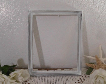 White Shabby Chic 8 x 10 Picture Frame Rustic Distressed Wood Photo Beach Cottage Country Farmhouse Home Decor Wedding Reception Decoration