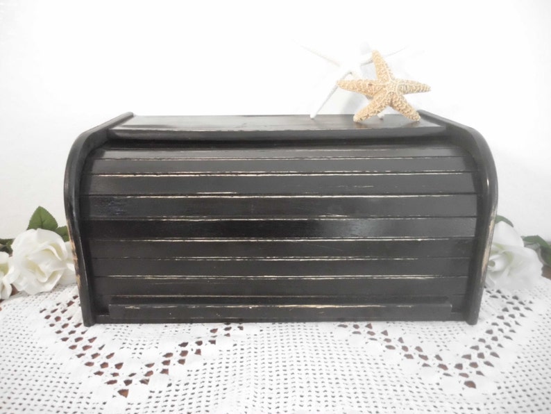 Black Bread Box Rustic Shabby Chic Distressed Wood Storage Etsy