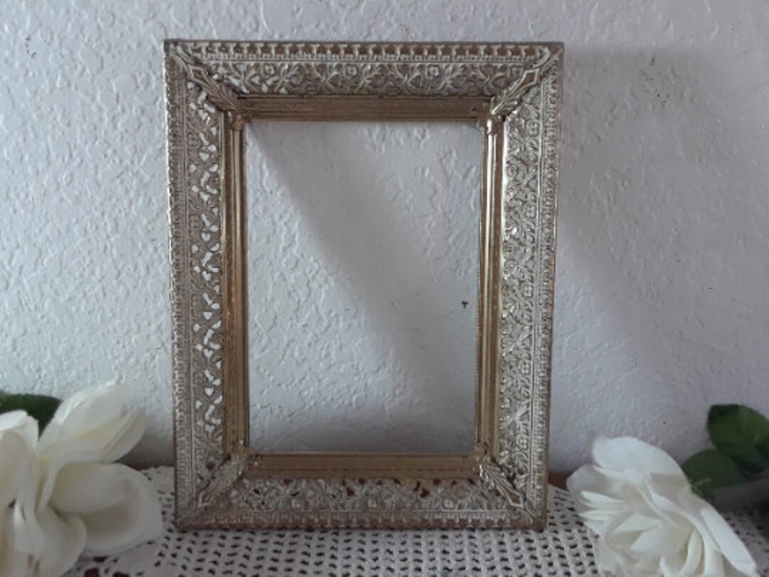 Vintage Ornate Gold & White Metal Picture Frame 5 X 7 Photo Decoration ...