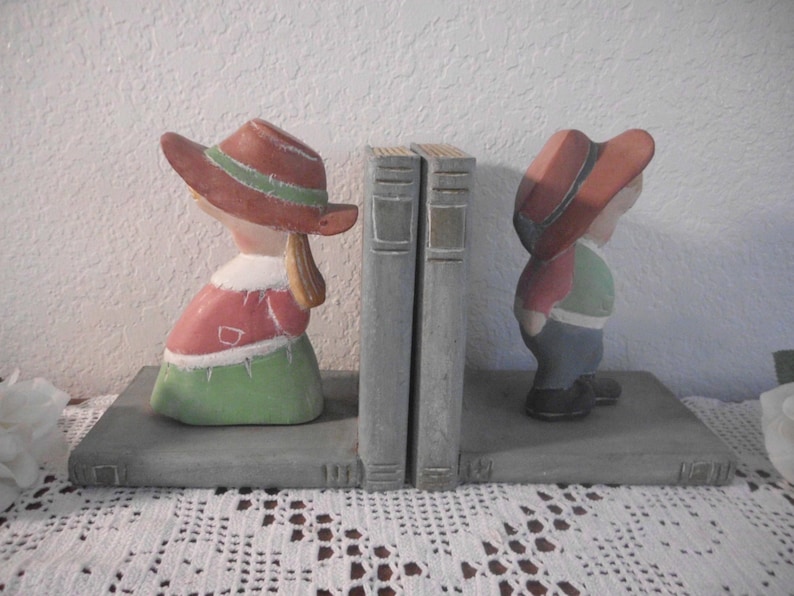 Vintage Childrens Bookend Set Boy Girl Rustic Pair of Two Door Etsy