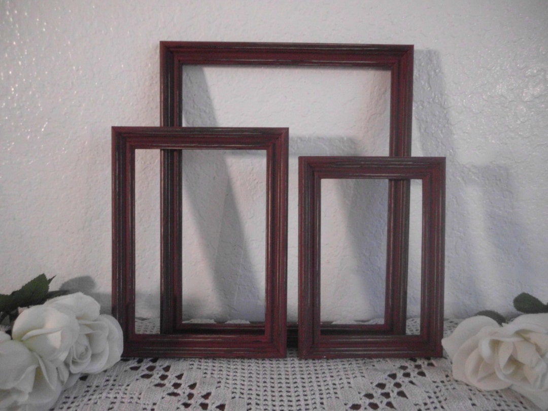 Rustic Country Barn Red Wood Frame Set Shabby Chic Distressed Picture ...