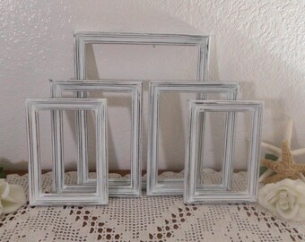 White Shabby Chic Frame Set Rustic Distressed Wood Collection Beach Cottage French Country Farmhouse Home Decor Wedding Reception Decoration