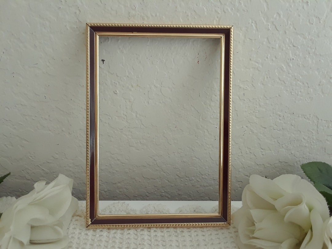 Vintage Gold & Dark Red Metal Picture Frame 5 X 7 Photo Decoration Mid