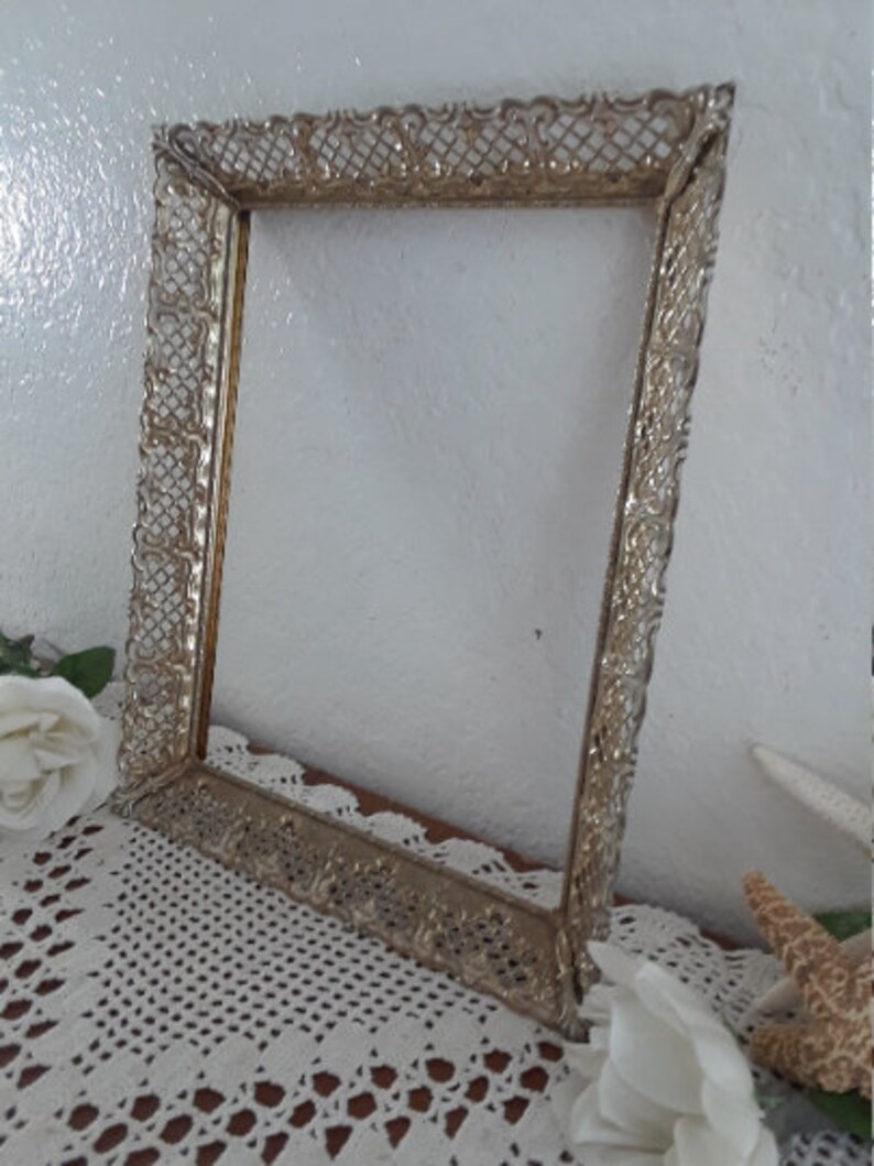 Vintage Ornate Gold & White Metal Picture Frame 8 X 10 Photo Decoration ...
