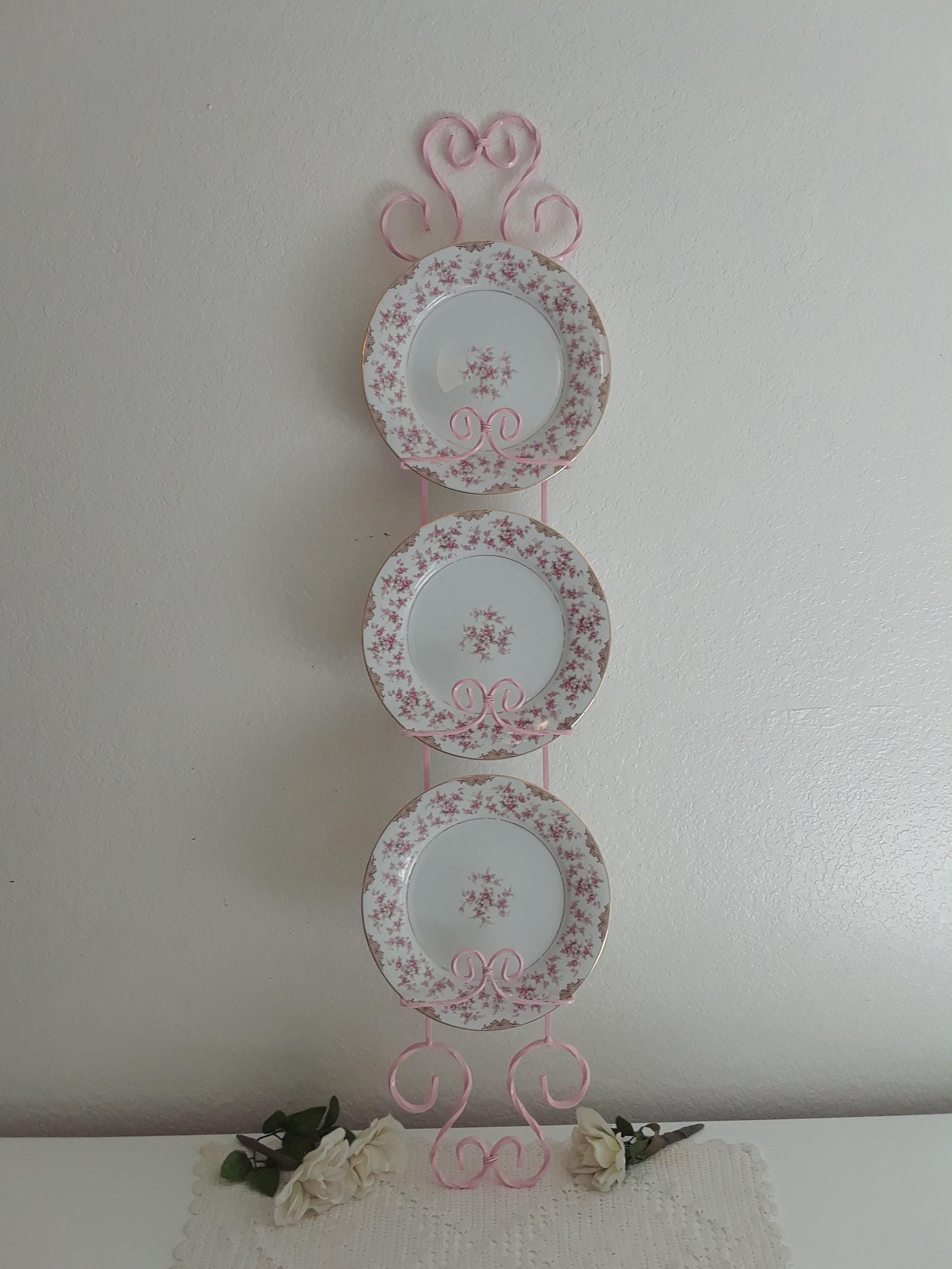 Pink Shabby Chic Plate Display Rack Vertical Wall Hanging Decoration ...