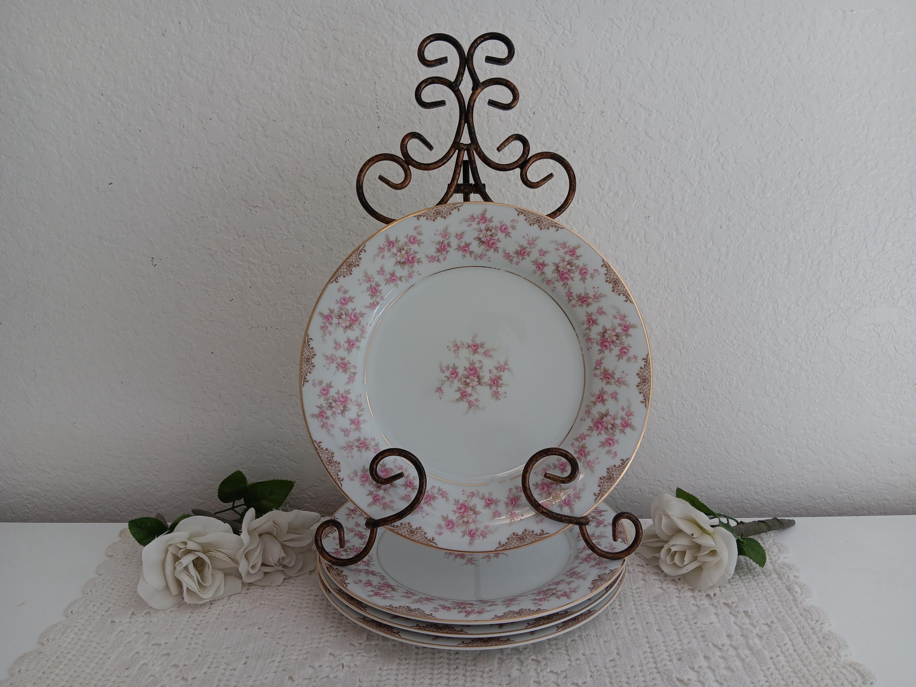 Vintage Pink & Gold Floral Dinner Plate Set Charmaine Noritake China Midcentury Country Farmhouse Romantic Shabby Chic Cottage Kitchen Decor