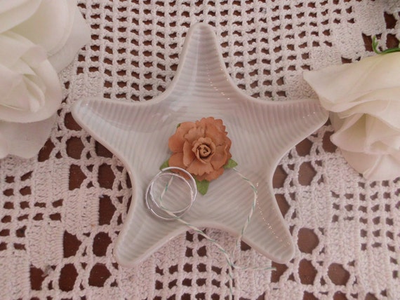White Wedding Ring Bearer Ceramic Starfish Beach Seaside Etsy