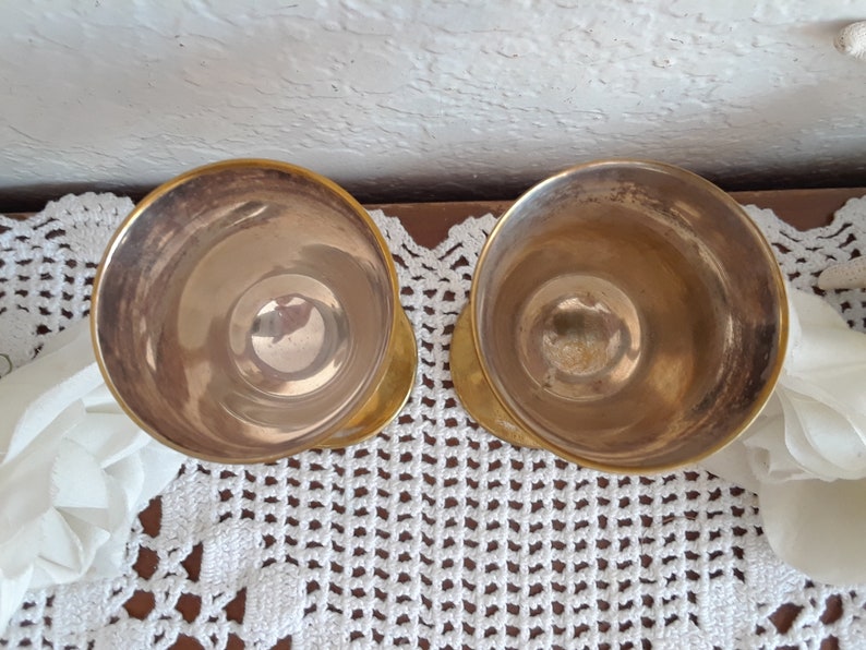 Vintage Silver & Gold Wedding Shot Glass Set Two Bride Groom Toasting Pair Mid Century Hollywood Regency Retro Barware Decor Gift Him Her image 4