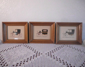 Vintage Car Picture Frame Set Mid Century Man Cave Home Decor Father's Day Birthday Gift for Him Natural Wood Coupe Wagonette Decoration