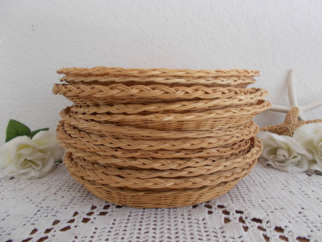 Vintage Wicker Paper Plate Holder Instant Collection Set Beach Cottage