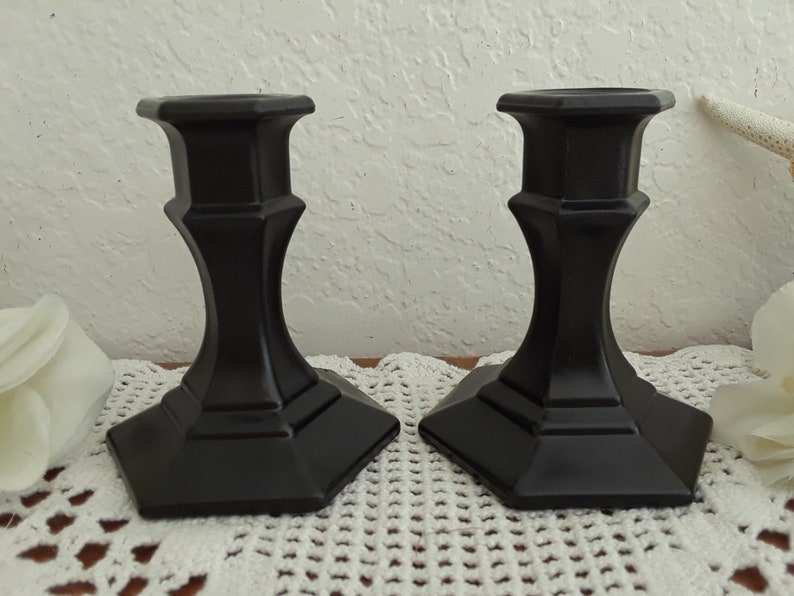 Black Taper Candle Holder Set Two Pair Candleholder Halloween Paris French Traditional Modern Goth Gothic Man Cave Home Decor Wedding Gift image 5