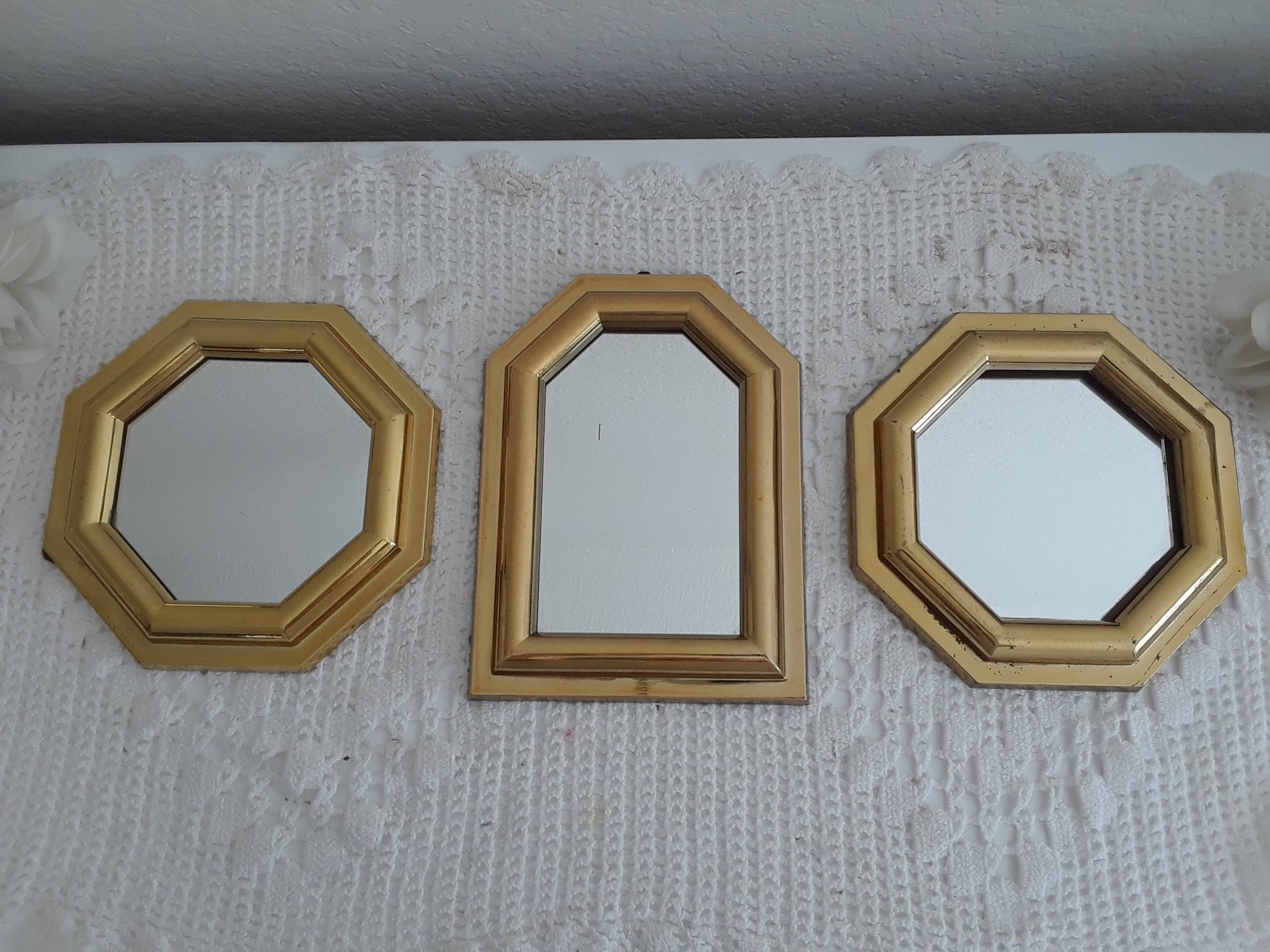 Vintage Gold Wall Hanging Mirror Trio Collection Mid Century -  Portugal