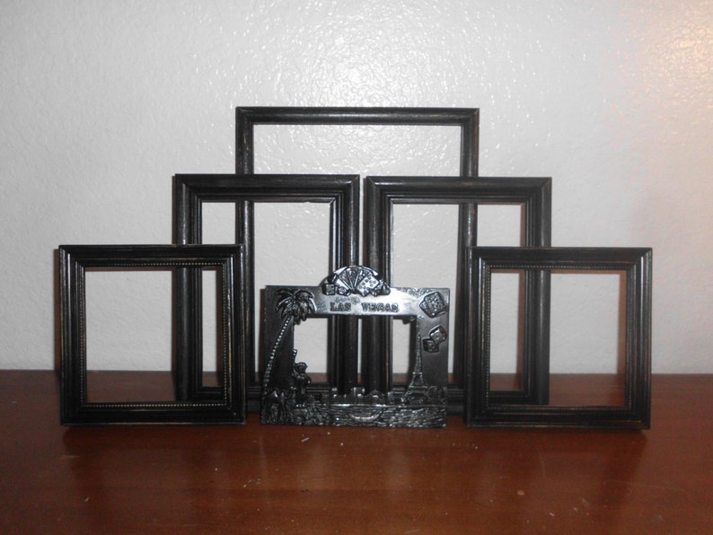 Black Las Vegas Picture Frame Set Glossy Shabby Chic Distressed Collection Man Cave Home Decor Wedding Reception Decoration Gift for Him Her
