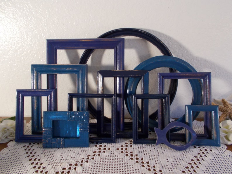 Blue Picture Frame Set Photo Gallery Collection Beach Cottage Etsy