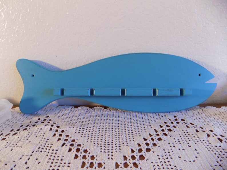 Beaded Fish Rack Aqua Turquoise Blue Wood Fish Rack Beach Cottage Coastal Seaside ...