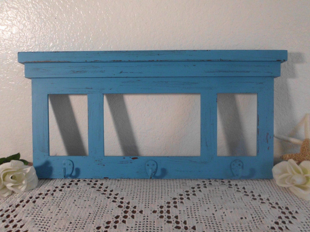 Aqua Turquoise Blue Hook Organizer Shabby Chic Wall Hanging Beach ...