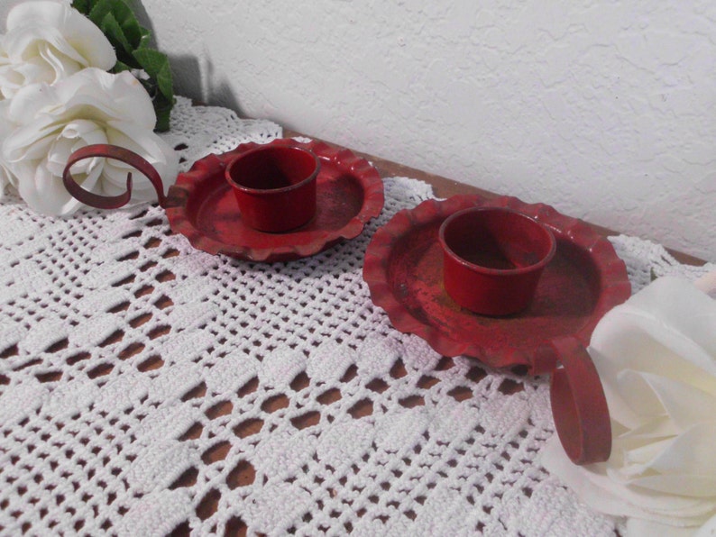 Vintage Rustic Red Candle Holder Set Retro Country Farmhouse Etsy