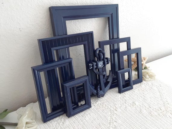 Navy Blue Picture Frame Set Upcycled Vintage Photo Gallery