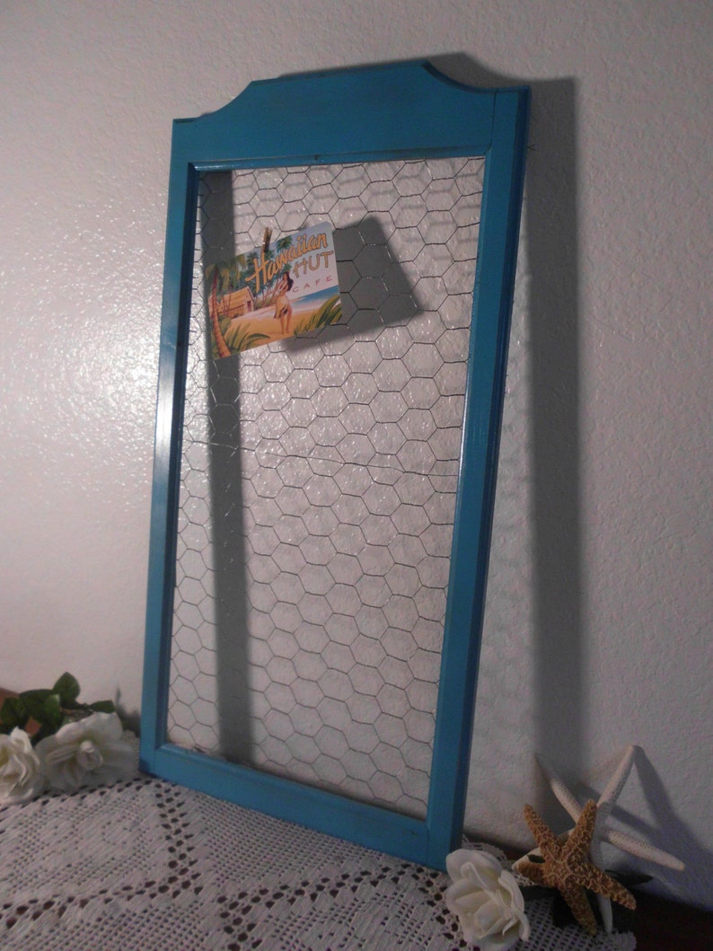 Rustic Aqua Turquoise Teal Blue Shabby Chic Chicken Wire Memo Board Photo Picture Display Beach Cottage Country Farmhouse Home Decor Wedding image 3