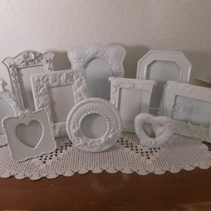 White Shabby Chic Picture Frame Set Rustic Distressed Photo Wedding Reception Decoration French Country Garden Cottage Home Decor Gift Her image 1