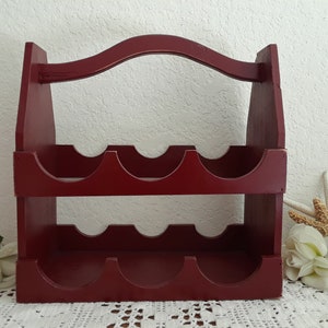 Burgundy Red Wine Rack Up Cycled Vintage Carved Wood Carrying Tote French Country Farmhouse Romantic Shabby Chic Cottage Home Decor Gift Her