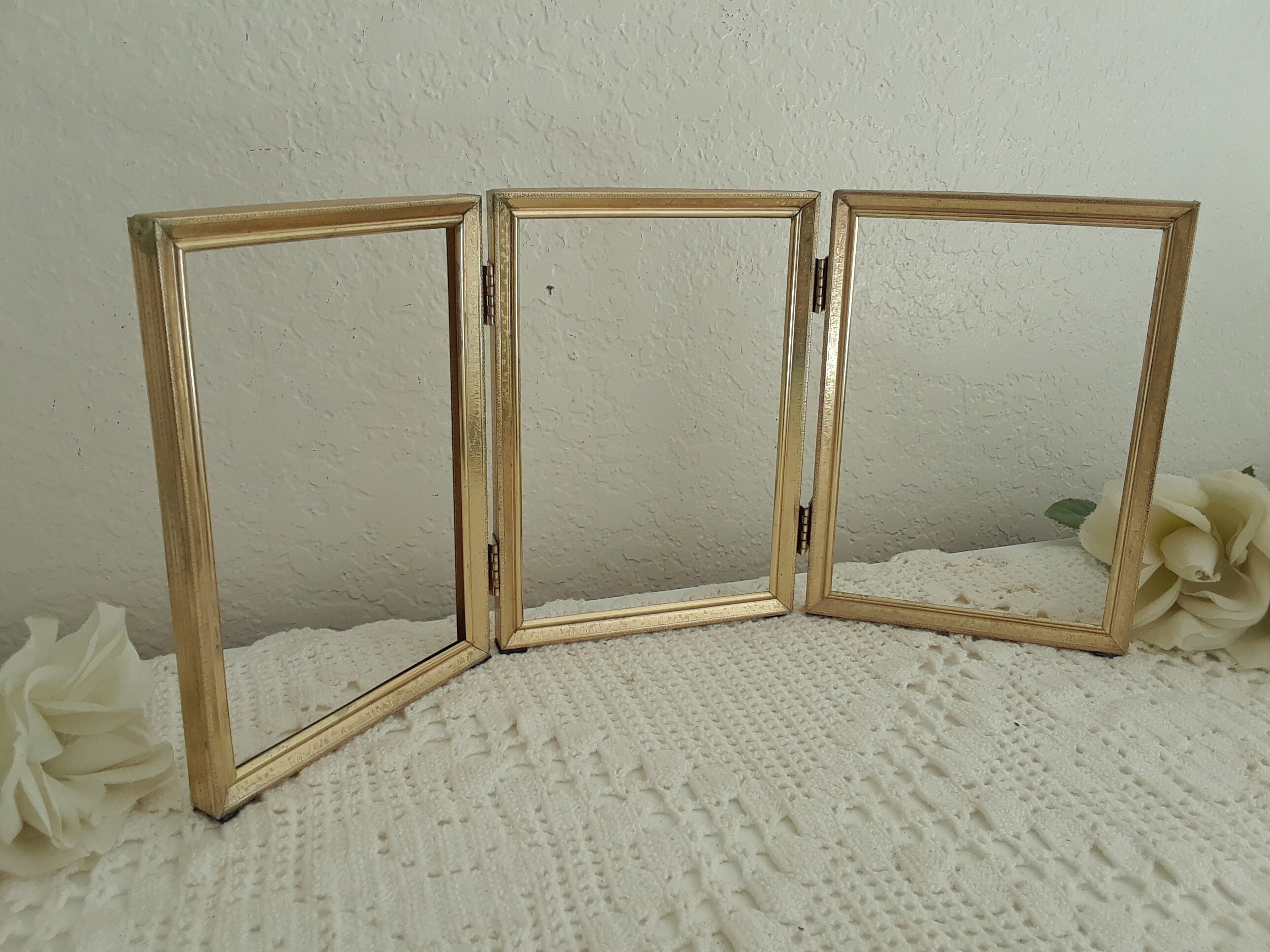 Vintage Ornate Gold Metal Hinged Picture Frame 3 - 5x7 Trio Photo ...