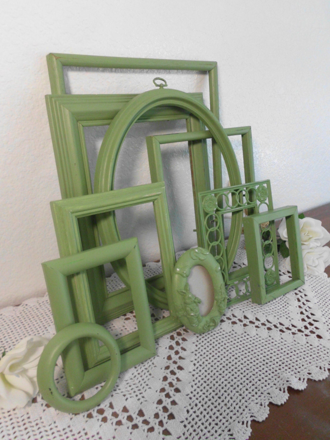 Grass Green Picture Frame Set Rustic Distressed Shabby Chic | Etsy